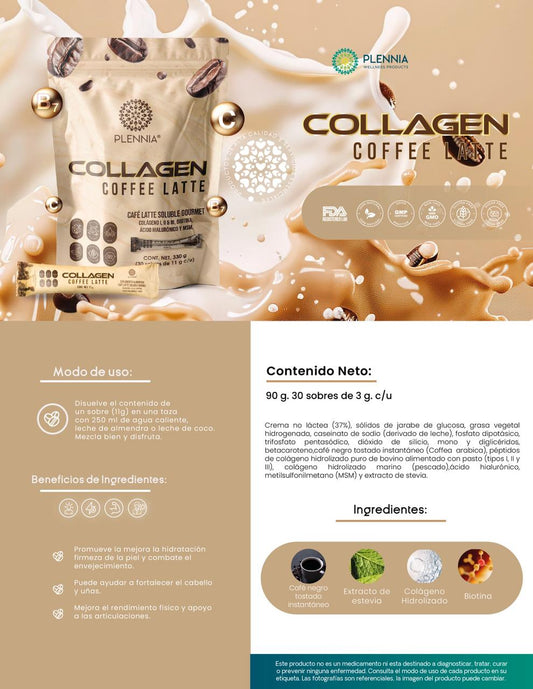 Collagen Coffee Latte | Café Soluble con Colágeno para Piel y Articulaciones - Plennia Mexico