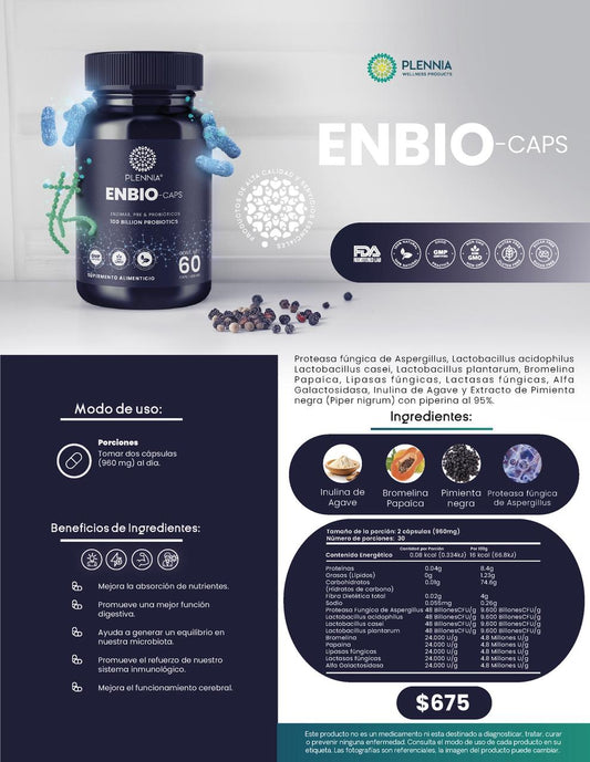 Enbio-Caps | Probióticos, Prebióticos y Enzimas | Plennia MX - Plennia Mexico